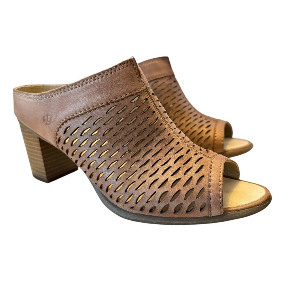 Josef Seibel Bonnie 33 Heels Sandal Peep Toe Tan Leather Womens Shoe Sz 38 7-7.5